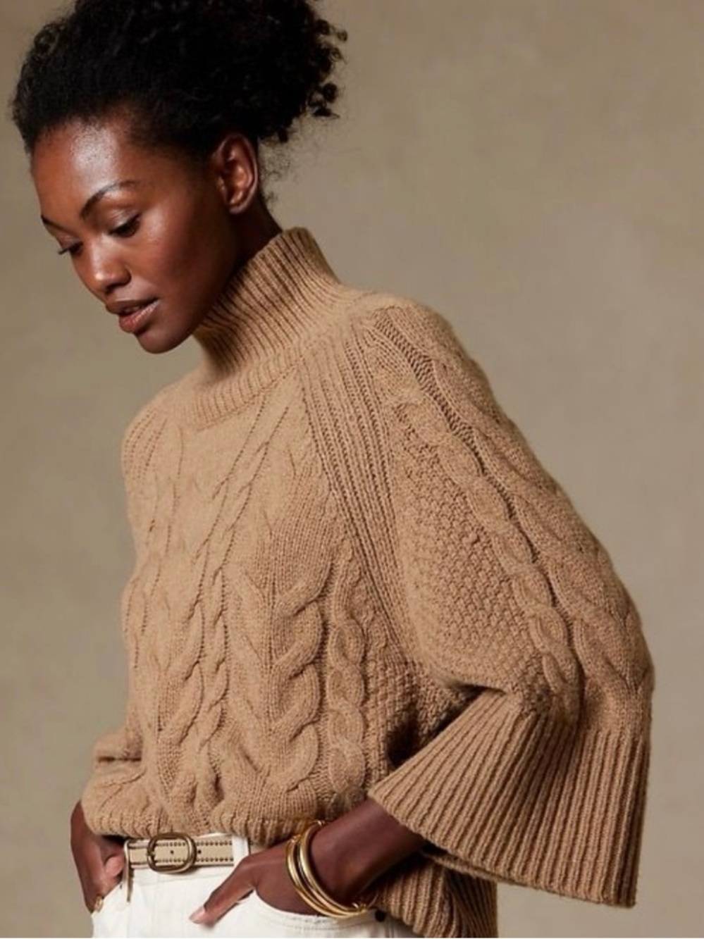 Banana Republic Camel Cable Turtleneck Sweater